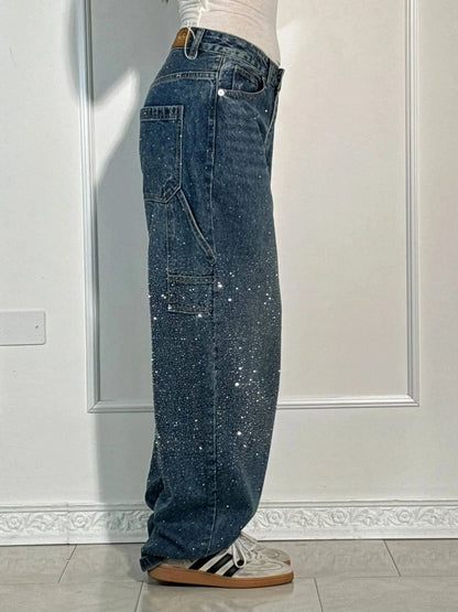 Zenova™ Crystal | Glitter Jeans med vida ben