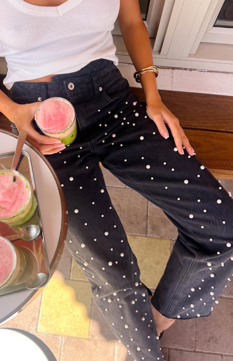 Denim Dazzle Pearl High Waisted Jeans