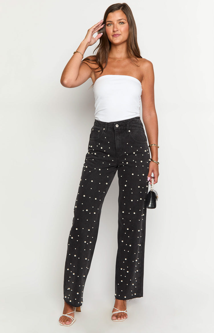 Denim Dazzle Pearl High Waisted Jeans