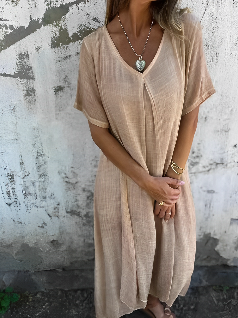 Zenova™ Carmen |Klänning i bomull och linne med V-näklinje