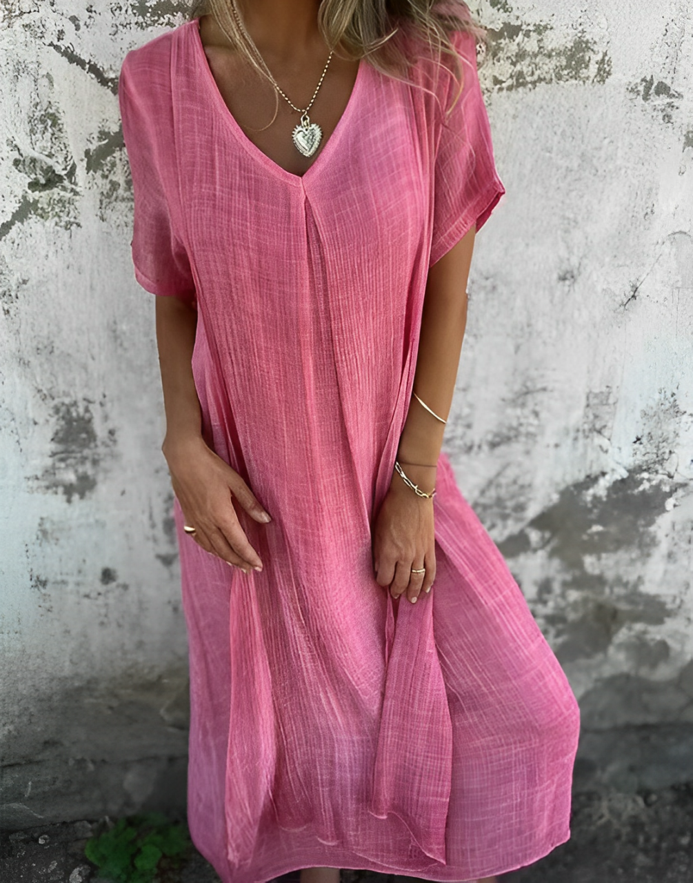 Zenova™ Carmen |Klänning i bomull och linne med V-näklinje