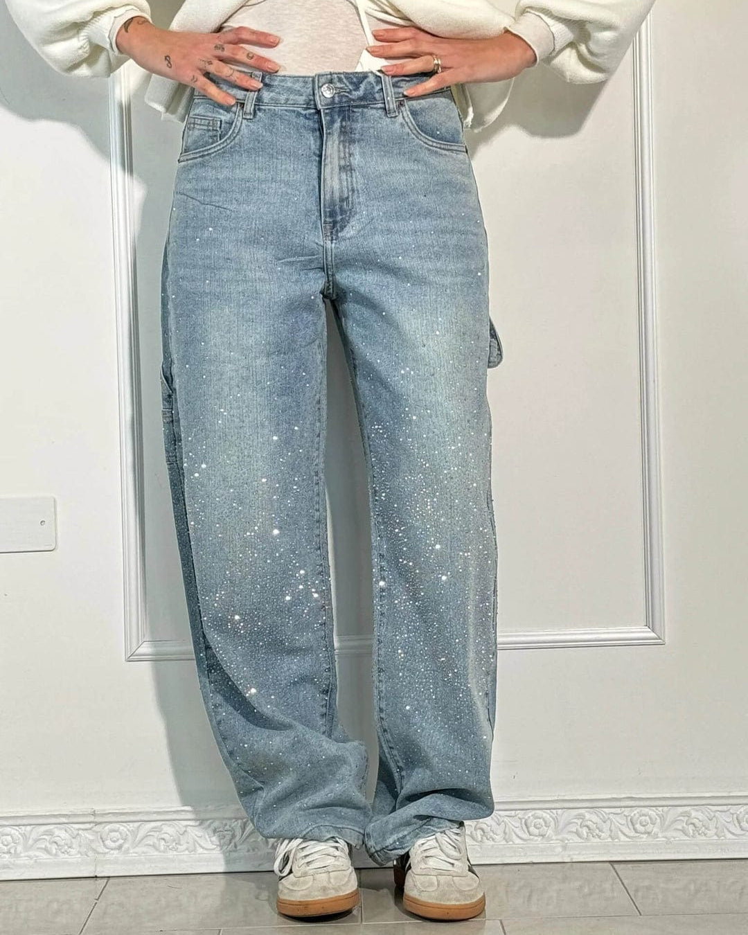 Zenova™ Crystal | Glitter Jeans med vida ben