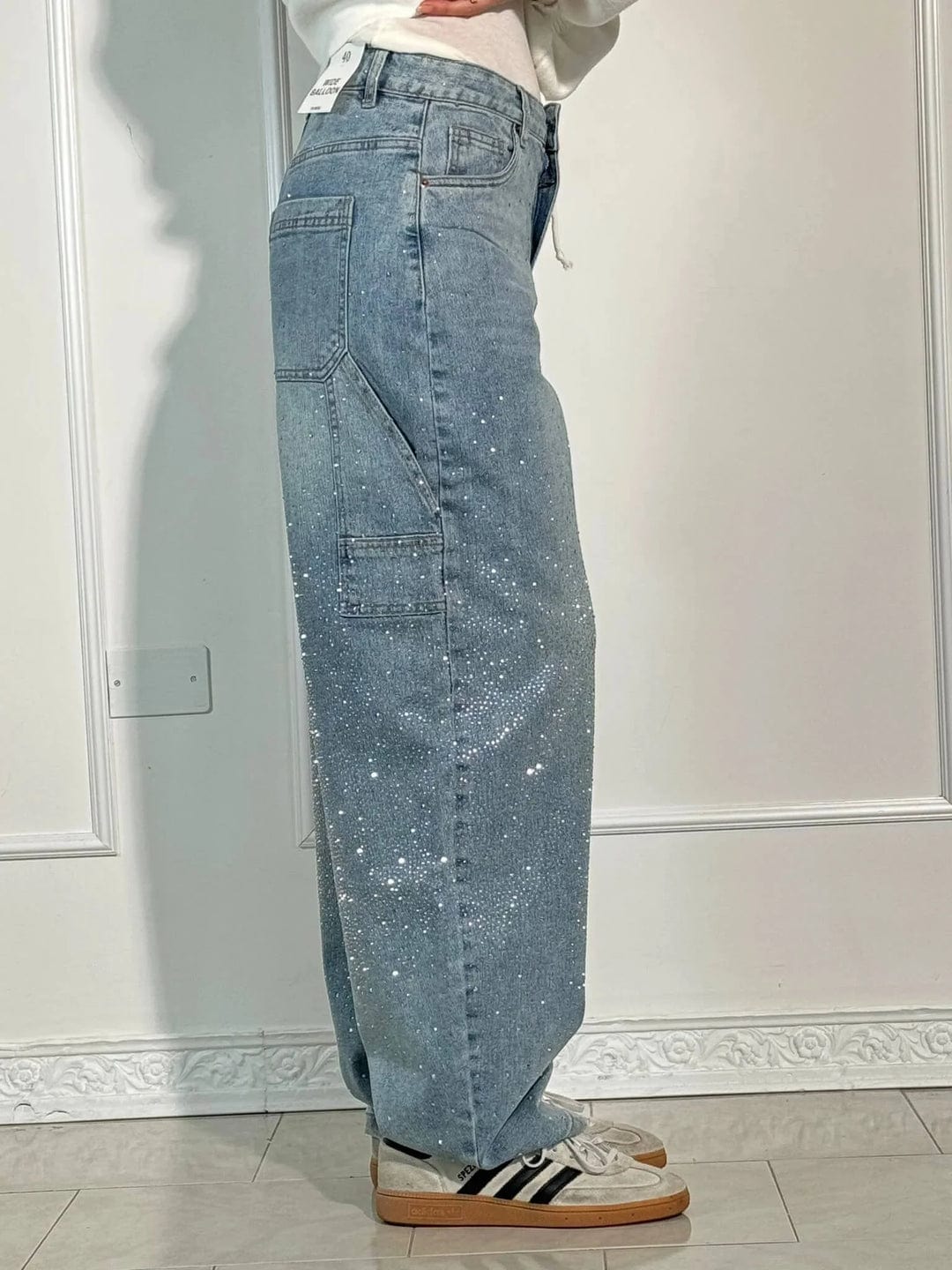 Zenova™ Crystal | Glitter Jeans med vida ben