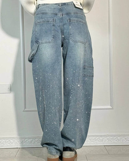 Zenova™ Crystal | Glitter Jeans med vida ben