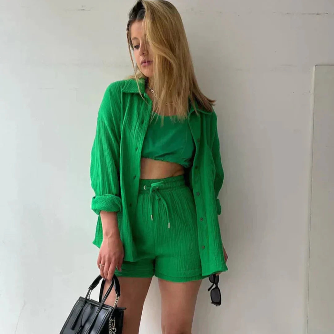 Zenova™ Abigail | 2-delat set med skjorta och shorts i bomull