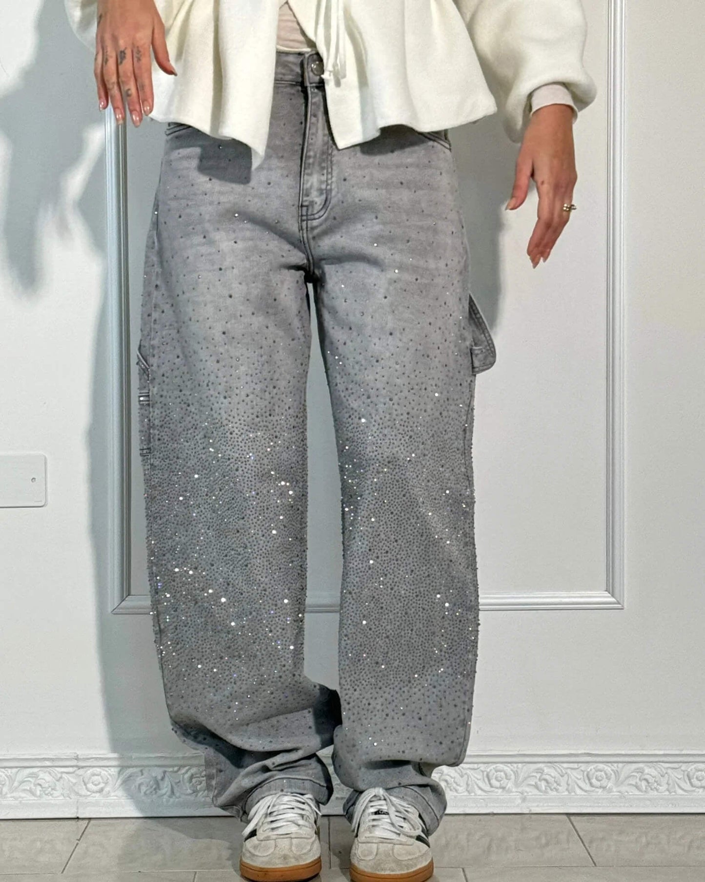 Zenova™ Crystal | Glitter Jeans med vida ben