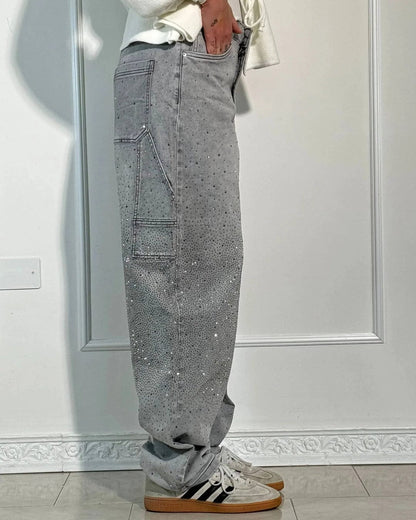 Zenova™ Crystal | Glitter Jeans med vida ben