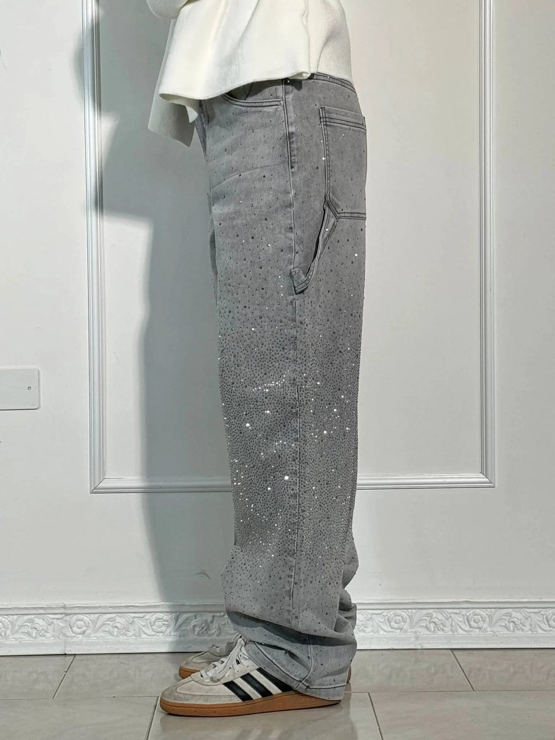 Zenova™ Crystal | Glitter Jeans med vida ben