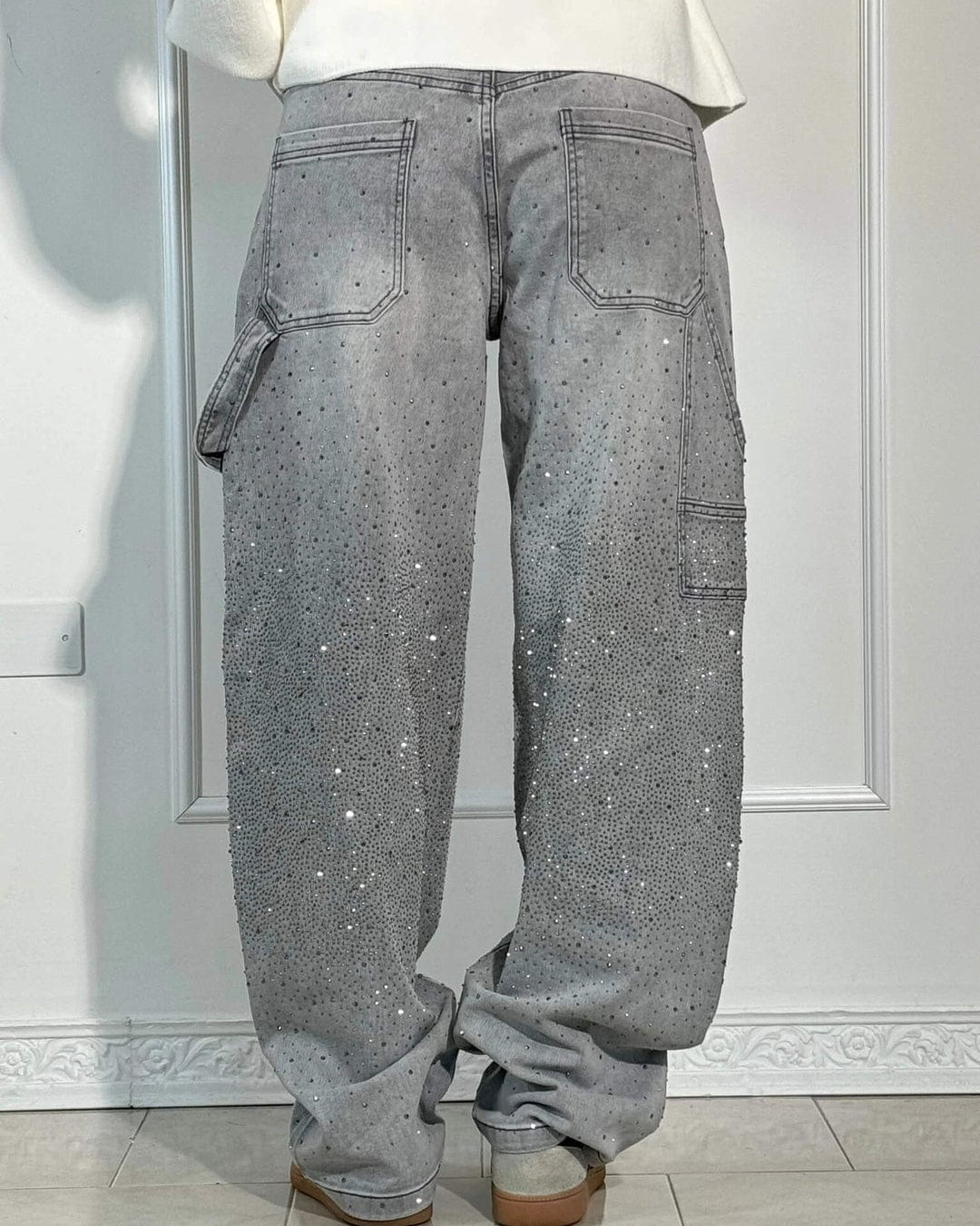 Zenova™ Crystal | Glitter Jeans med vida ben