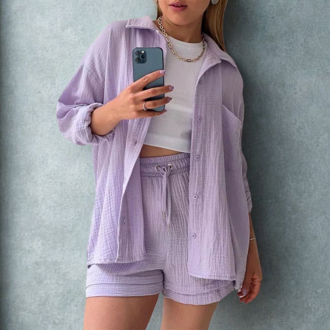 Zenova™ Abigail | 2-delat set med skjorta och shorts i bomull