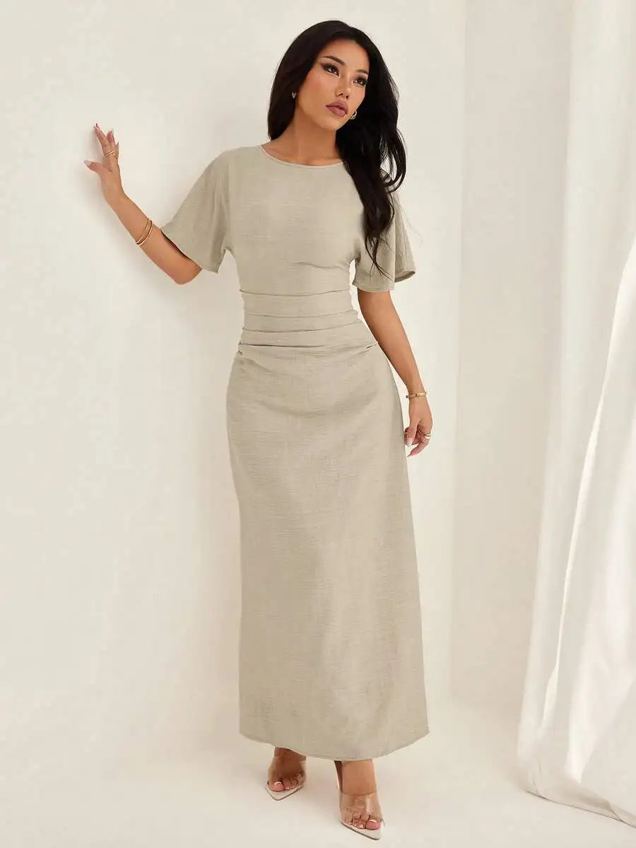 Elegante Vestito Midi Estivo in Misto Lino
