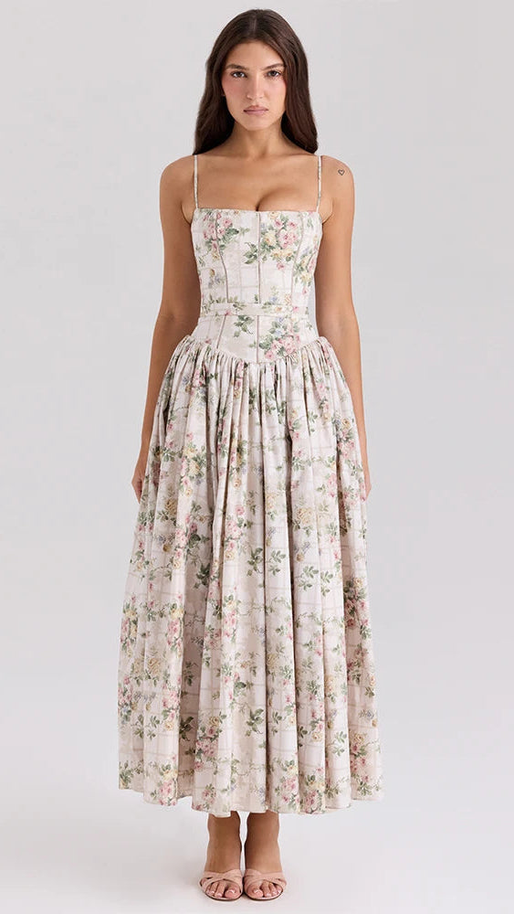 Maxi prendisole elegante a fantasia floreale