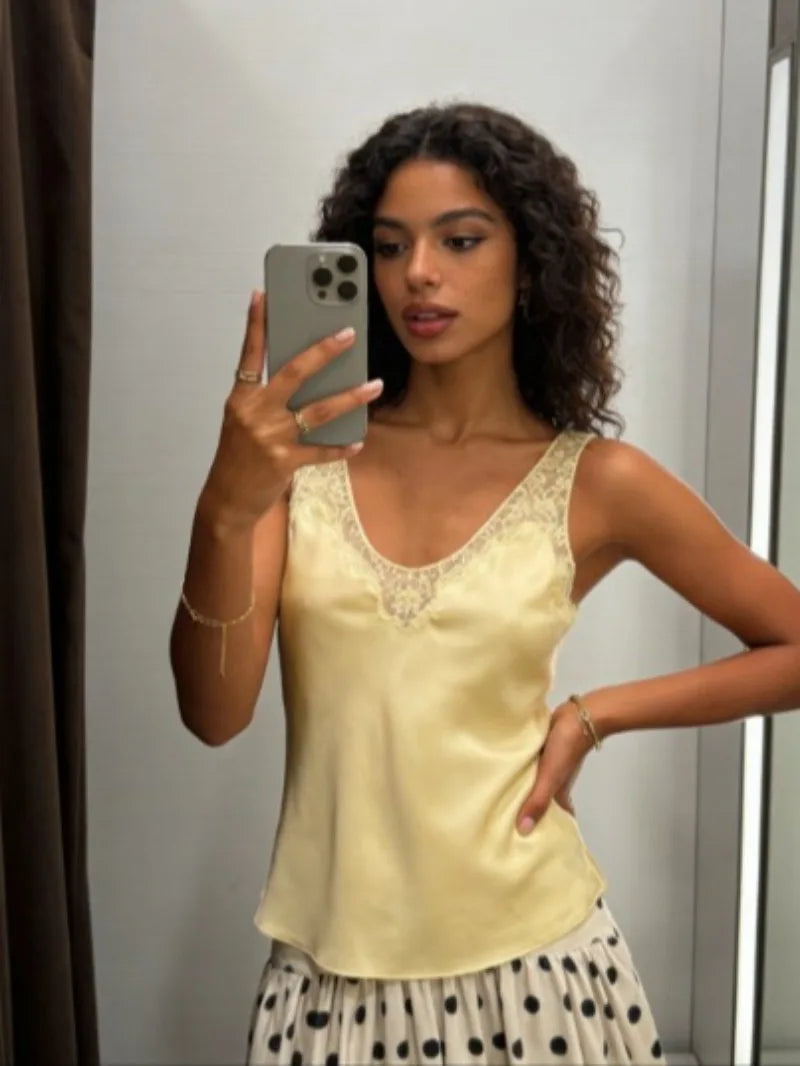Elegant  Lace Silk Tank Top