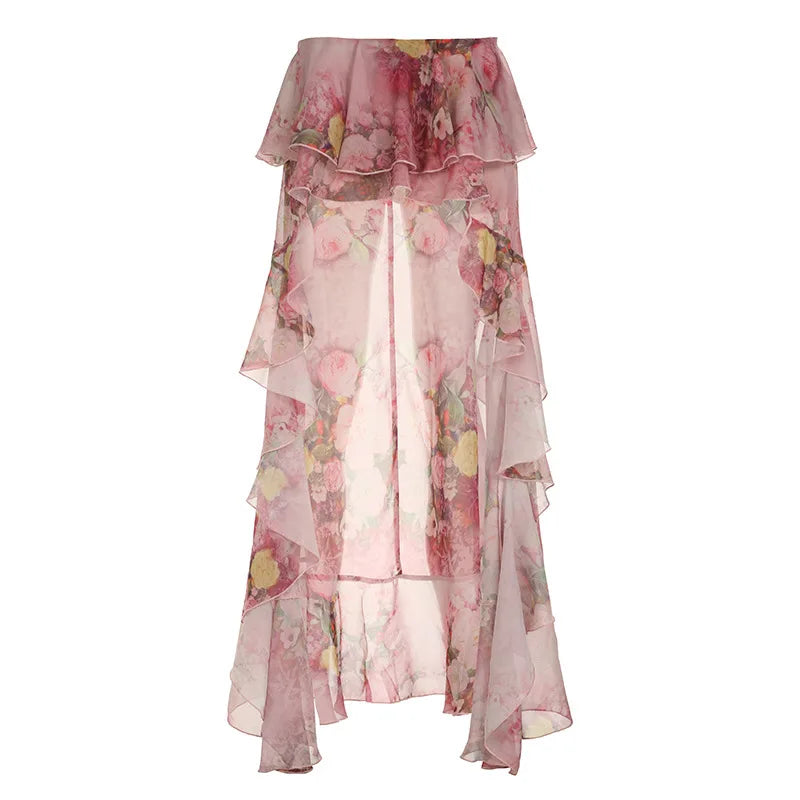 Gonna a balze color rosa con fiori
