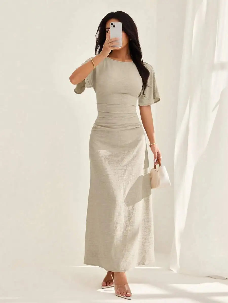 Elegante Vestito Midi Estivo in Misto Lino