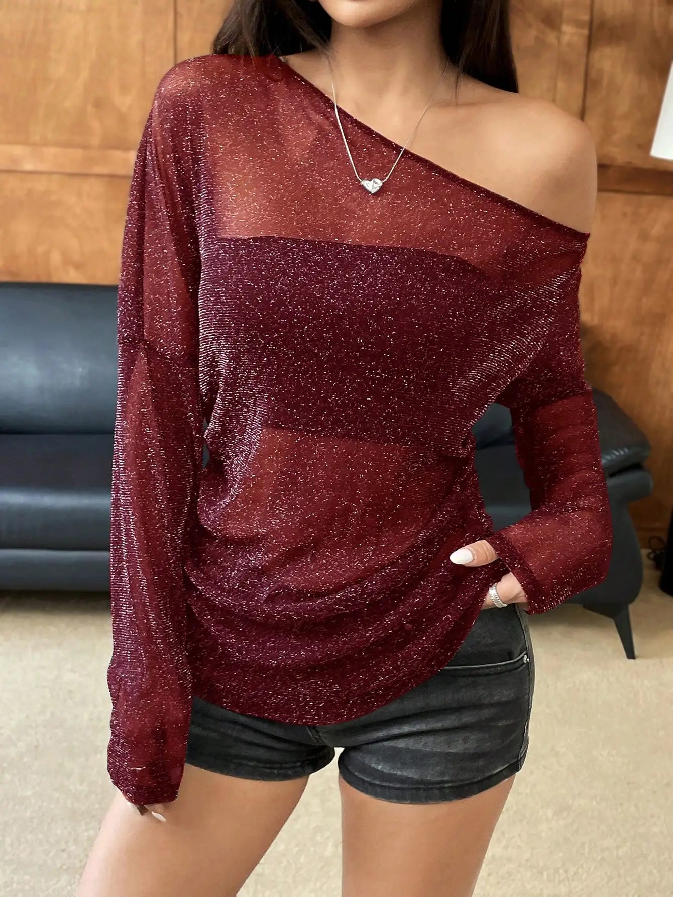 Top a pipistrello in rete glitterata
