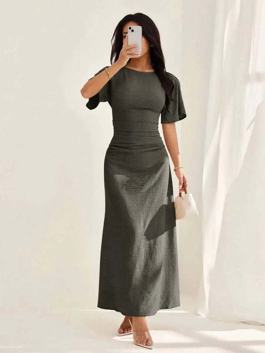 Elegante Vestito Midi Estivo in Misto Lino