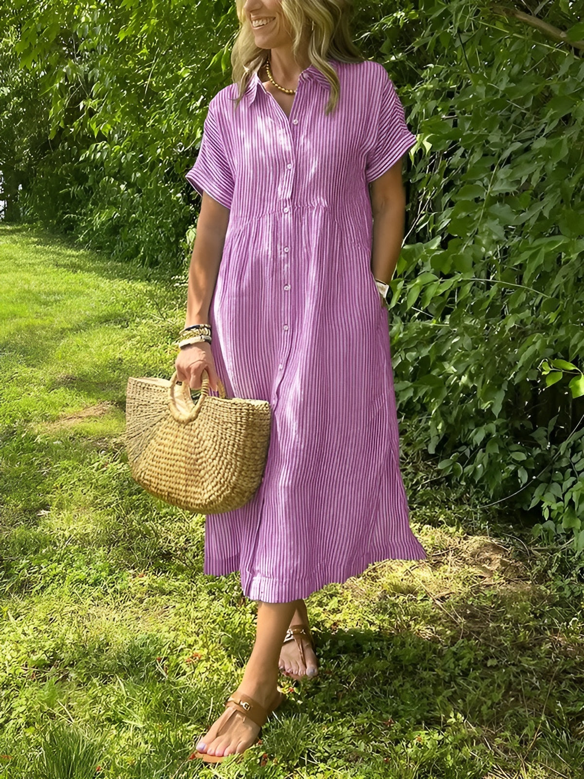 Zenova™ Agneta– Striped Shirt Dress with Relaxed Fit and Side Pockets