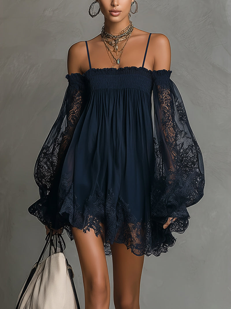 Antonella - Miniabito in chiffon con scollo Bardot