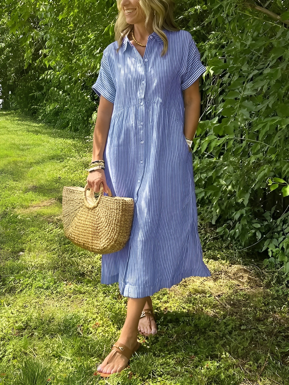 Zenova™ Agneta– Striped Shirt Dress with Relaxed Fit and Side Pockets