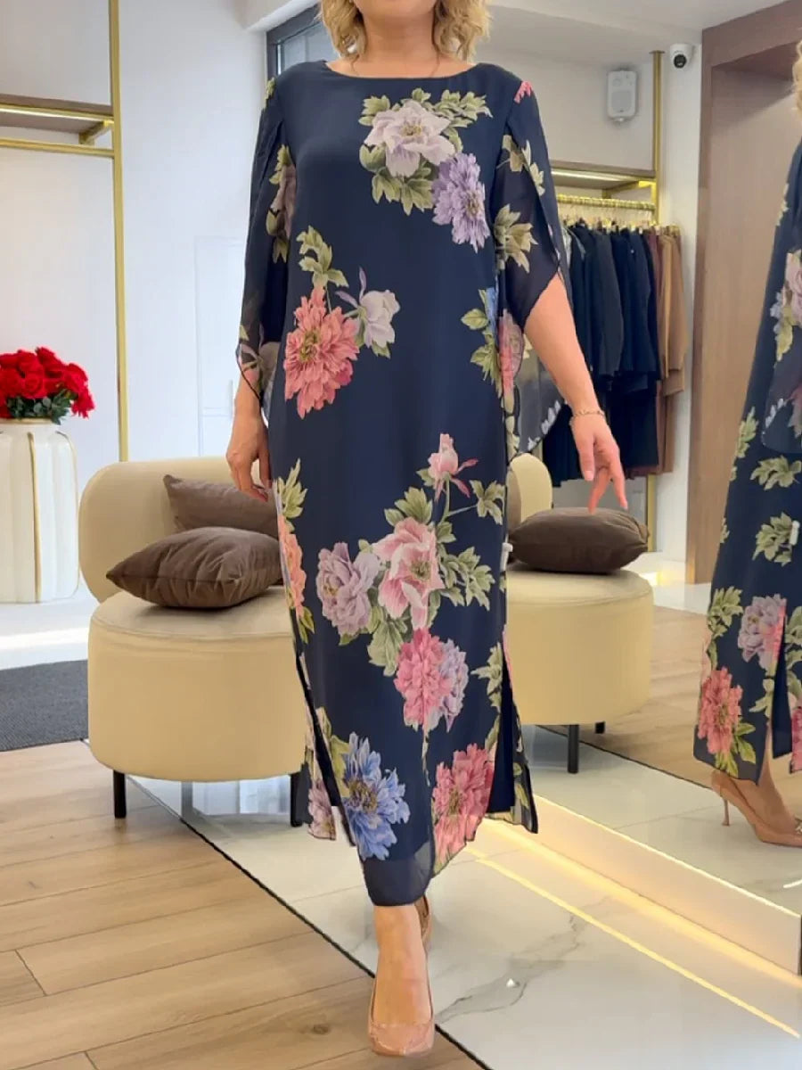 Maxi vestito con stampa floreale in chiffon leggero e confortevole