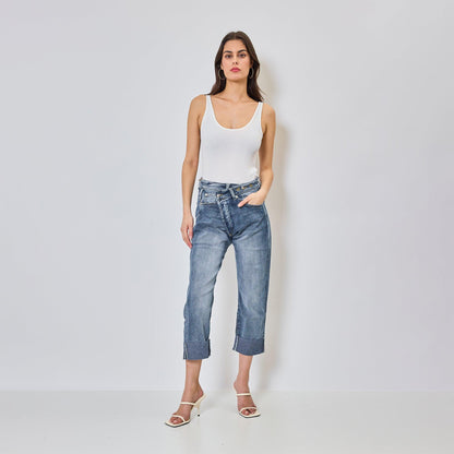 Zenova™ Seliana | Lösa jeans Asymmetrisk stängning