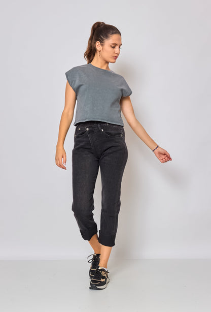 Zenova™ Seliana | Lösa jeans Asymmetrisk stängning