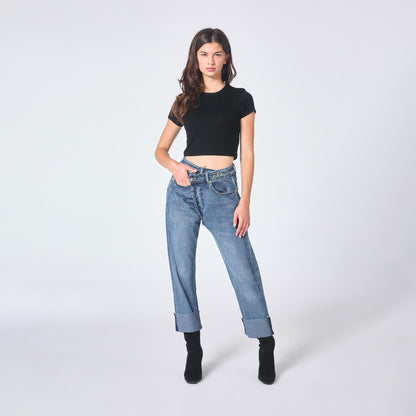 Zenova™ Seliana | Lösa jeans Asymmetrisk stängning