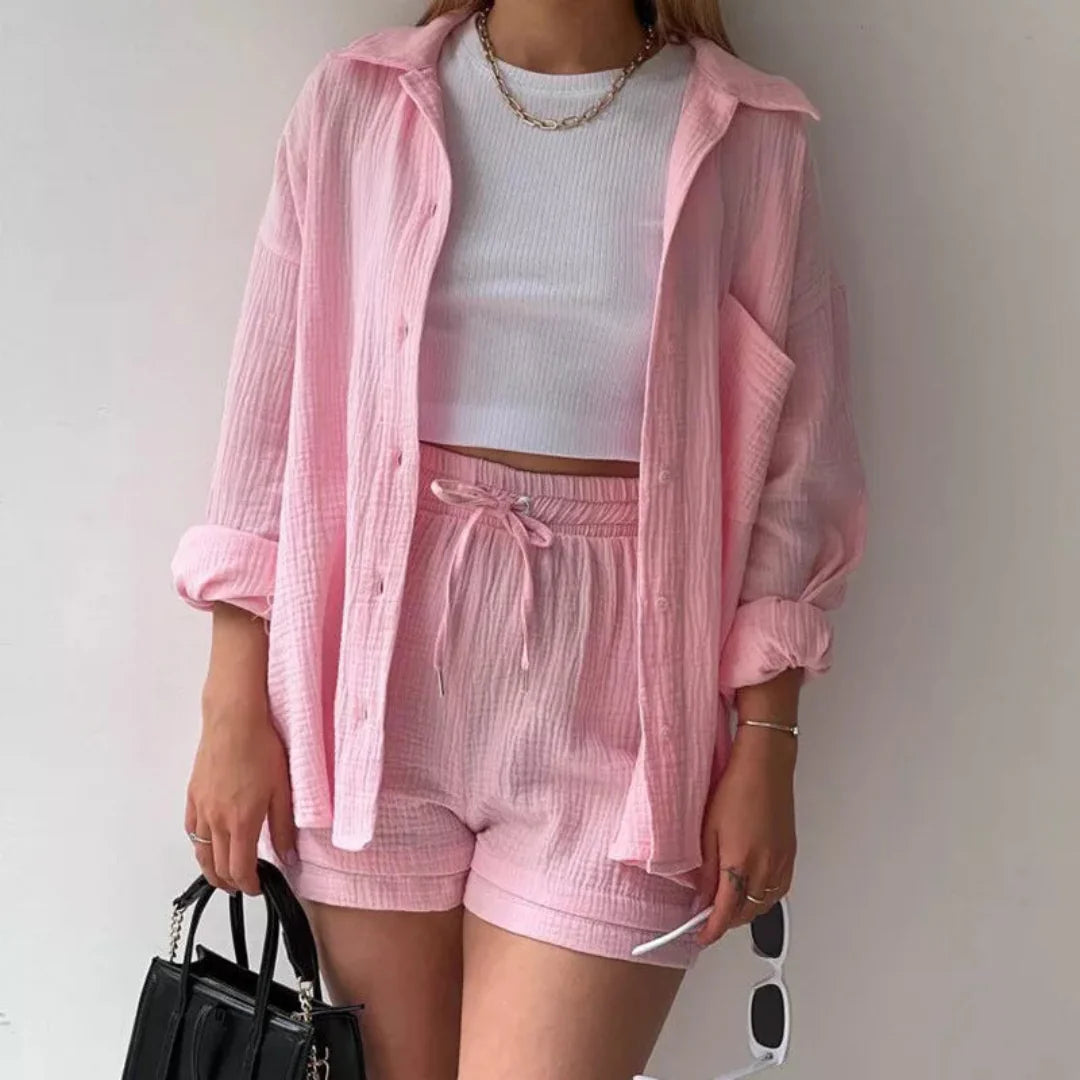 Zenova™ Abigail | 2-delat set med skjorta och shorts i bomull