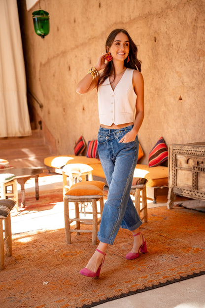 Zenova™ Seliana | Lösa jeans Asymmetrisk stängning